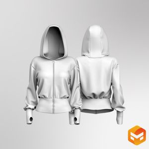 Ladies 2-Way Full Zip Drop Shoulder Runner Sleeve Relaxed Hoodie - 3D Garment
