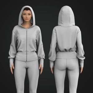 Ladies 2-Way Full Zip Drop Shoulder Runner Sleeve Relaxed Hoodie Tech Pack