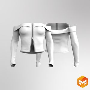 Ladies 2-Way Full Zip Off Shoulder Long Sleeve Top - 3D Garment
