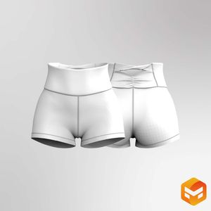 Ladies 3.00 Inch Inseam Scrunch Twisted Back Waistband Biker Shorts 3D Garment