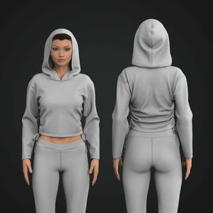 Ladies Adjustable Side Ruching Crop Hoodie Tech Pack