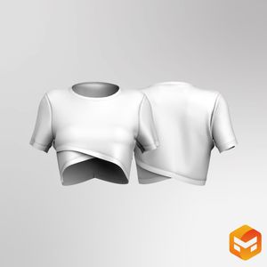 Ladies Asymmetric Cross Over Hem Crop Tee 3D Garment