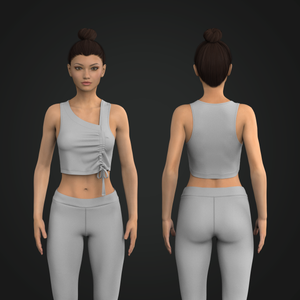 Ladies Asymmetric Neck Ruched Drawstring Crop Top Tech Pack