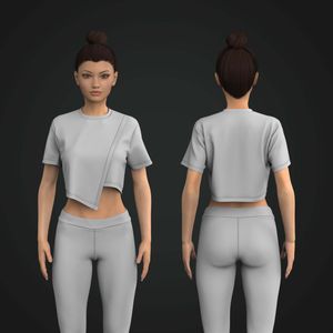 Ladies Asymmetric Overlapping Layer Cropped Drop Shoulder Tee Tech Pack