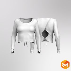Ladies Asymmetrical Back Cut Out Long Sleeve Fitted Top 3D Garment