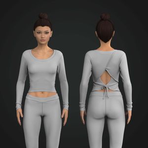 Ladies Asymmetrical Back Cut Out Long Sleeve Fitted Top Tech Pack
