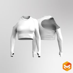 Ladies Asymmetrical Back Cut Out Runner Sleeve Crop Top 3D Garment