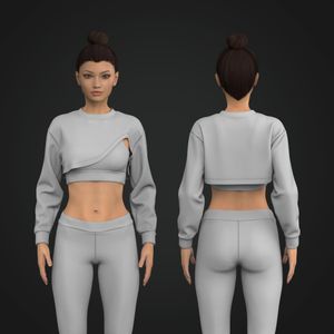 Ladies Asymmetrical Cropped Long Sleeve Tee