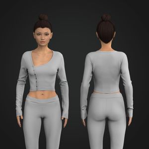 Ladies Asymmetrical Knuckle Length Crop Button Up Tee Tech Pack