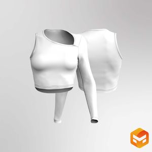 Ladies Asymmetrical Long Sleeve Ribbed Cropped Top 3D Garment