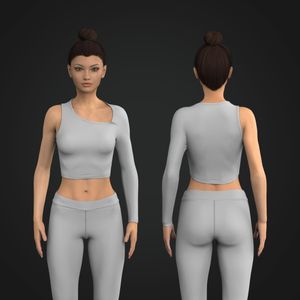 Ladies Asymmetrical Long Sleeve Ribbed Cropped Top Tech Pack