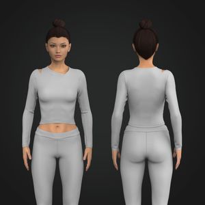 Ladies Asymmetrical Shoulder Cut Out Long Sleeve Crop Top Tech Pack