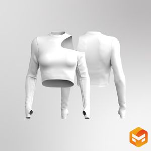 Ladies Asymmetrical Shoulder Cut Out Runner Sleeve Crop Top - 3D Garment