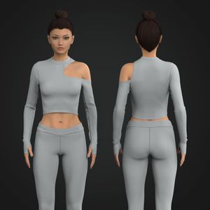 Ladies Asymmetrical Shoulder Cut Out Runner Sleeve Crop Top Tech Pack