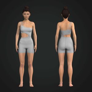 Ladies Asymmetrical Side Cut Out 4.00 Inch Inseam Bodysuit Tech Pack