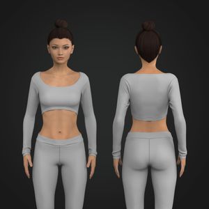 Ladies Ballerina Neckline Knuckle Length Sleeves Micro Crop Top Tech Pack