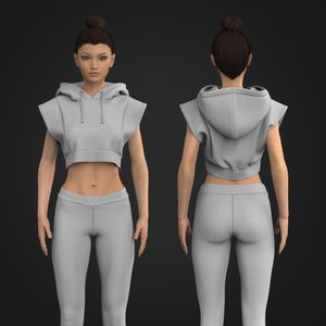 Ladies Banded Bottom Relaxed Crop Sleeveless Hoodie Tech Pack