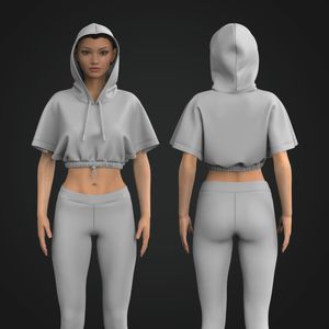 Ladies Batwing Sleeve Adjustable Waist Crop Hoodie Tech Pack