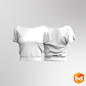 Ladies Boat Neckline Banded Hem Crop Tee 3D Garment