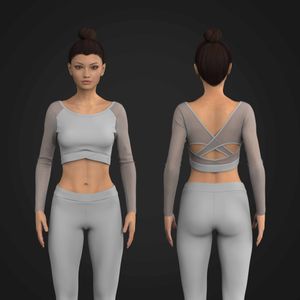 Ladies Boat Neckline Criss Cross Back Mesh Long Sleeve Tee Tech Pack
