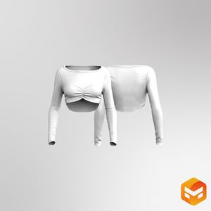 Ladies Boat Neckline Front Ruching Long Sleeve Crop Top 3D Garment