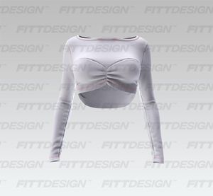 Ladies Boat Neckline Front Ruching Long Sleeve Crop Top Smart Mockup