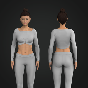 Ladies Boat Neckline Front Ruching Long Sleeve Crop Top Tech Pack