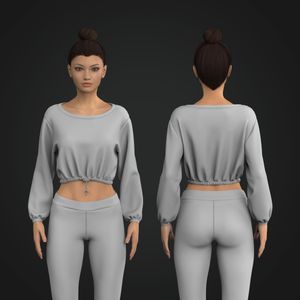 Ladies Boat Neckline Gathered Waistband Crop Sweater Tech Pack