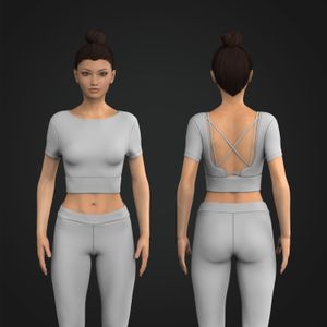 Ladies Boat Neckline Interlocking Back Cut Out Crop Tee Tech Pack