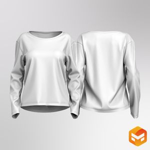 Ladies Boat Neckline Knuckle Length Long Sleeve Top - 3D Garment