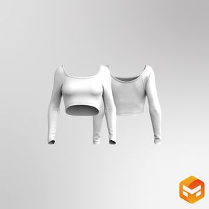 Ladies Boat Neckline Long Sleeve Crop Tee 3D Garment