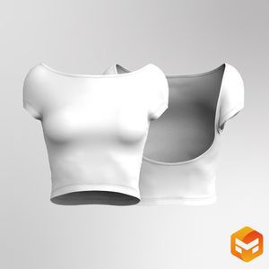 Ladies Boat Neckline Open Back Crop Top - 3D Garment