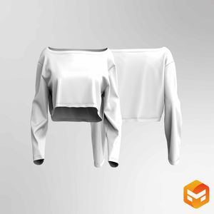 Ladies Boat Neckline Oversized Knuckle Length Sleeves Crop Top - 3D Garment