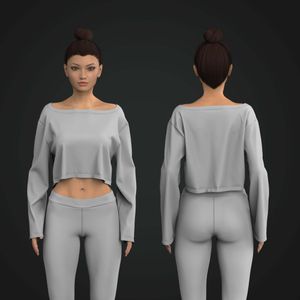 Ladies Boat Neckline Oversized Knuckle Length Sleeves Crop Top