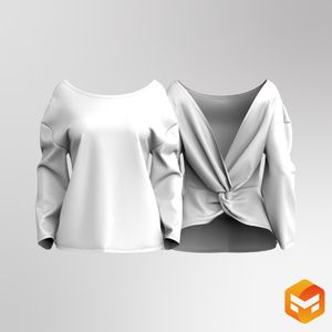 Ladies Boat Neckline Twisted Open Back Long Sleeve Tee 3D Garment