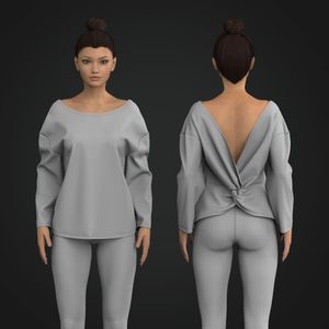 Ladies Boat Neckline Twisted Open Back Long Sleeve Tee Tech Pack