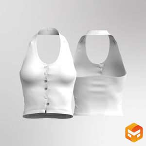 Ladies Button Up Backless Halter Neckline Top  3D Garment