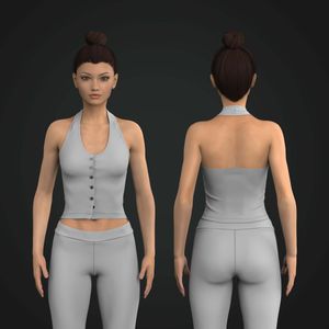 Ladies Button Up Backless Halter Neckline Top Tech Pack