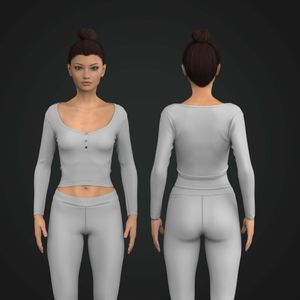 Ladies Button Up Diamond Neckline Long Sleeve Tee Tech Pack