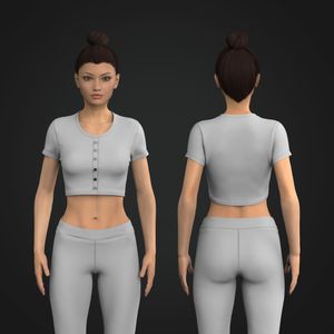 Ladies Button Up Short Sleeve Crop Tee Tech Pack