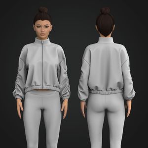 Ladies Cadet Collar Full Zip Ruched Sleeves Jacket Tech Pack