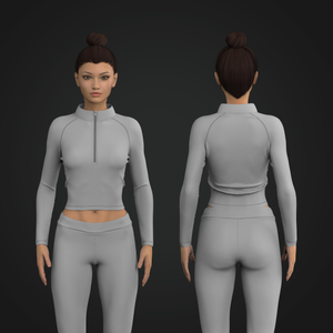 Ladies Cadet Collar Quarter Zip Long Sleeve Crop Top Tech Pack