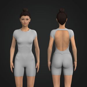 Ladies Cap Sleeve Open Back 4.00 Inch Inseam Open Back Jumpsuit Tech Pack