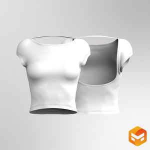 Ladies Cap Sleeve Open Back Mid Waist Top - 3D Garment