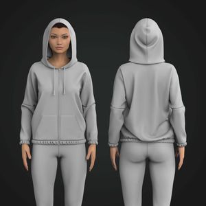 Ladies Casing Waistband Relaxed Zip Up Hoodie Tech Pack