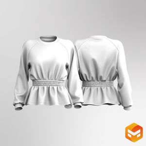Ladies Cinched Gathered Waist Raglan Long Sleeve 3D Garment