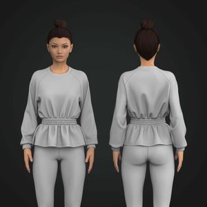 Ladies Cinched Gathered Waist Raglan Long Sleeve Tech Pack