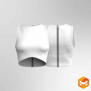 Ladies Crew Neck Back Zip Up Scallop Bottom Tank Top - 3D Garment