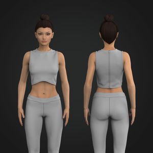 Ladies Crew Neck Back Zip Up Scallop Bottom Tank Top