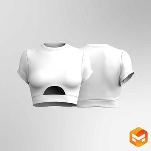 Ladies Crew Neck Front Cut Out Crop Tee - 3D Garment